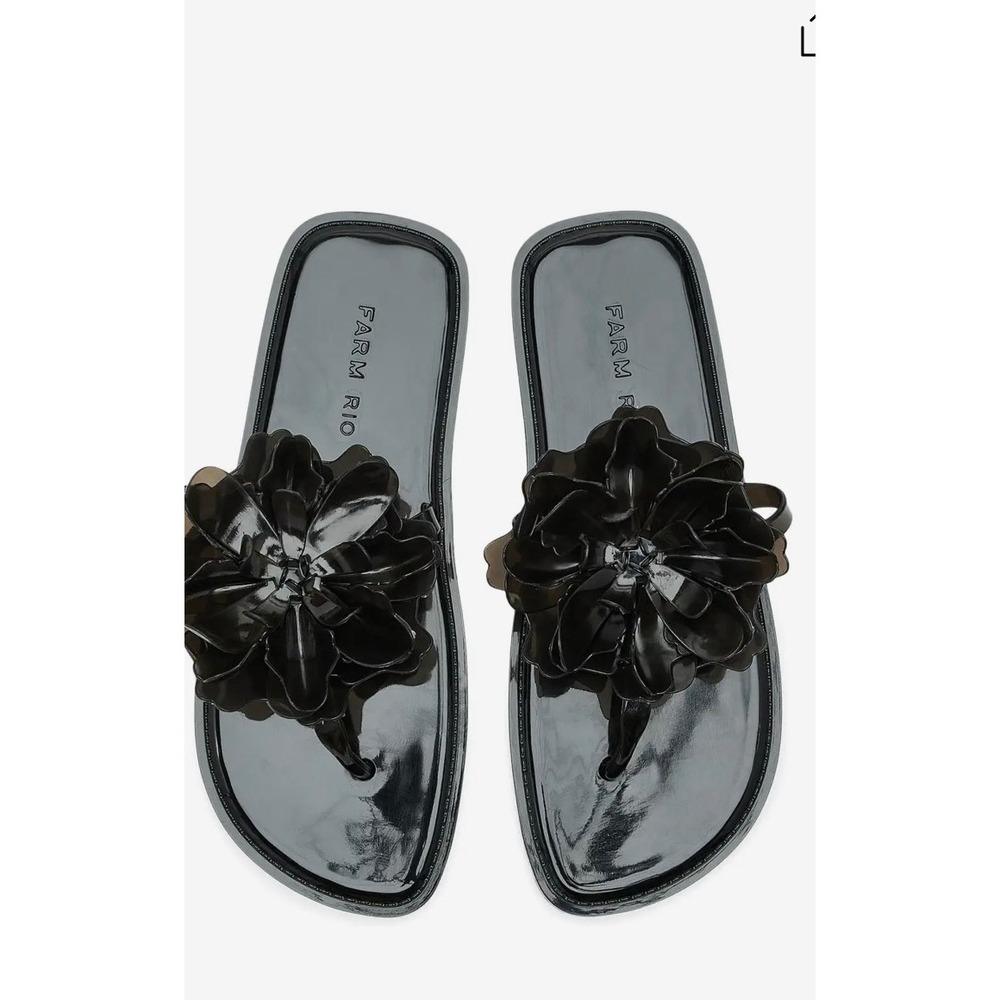 tFARM Rio Black Jelly Flower Flat Sandal.size 10/11 New With Sticker Classic